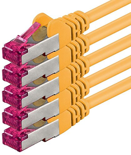 1aTTack.de 10m - jaune - 5 pièces - câble réseau CAT6a (10Gb/s) S-FTP CAT 6a Lankacable - certifié GHMT PIMF 500 MHz Cat5 Cat5e Cat6 Cat6a Cat7 pour switch, routeur, modem, Internet