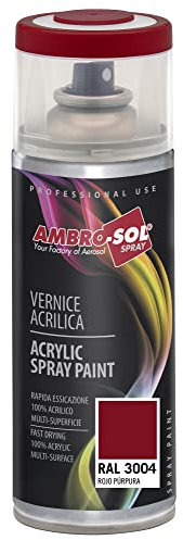 Ambro-Sol V4003004 Vernis peinture Acrylique Multi-Usage, Peinture Brillante pour Intérieur et Extérieur, Adapté a Tous Type de Matériau, Aérosol En Fer-Blanc Recyclable de 400 ml, Rouge Pourpre