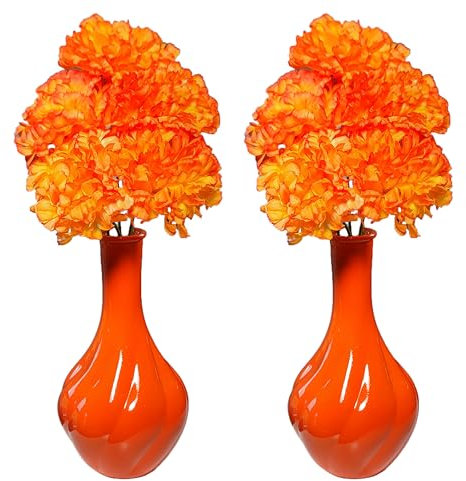 Flourish Matching Pair of Vases with Orange Artificial Flowers in Vases Fake Flowers Ornaments Small Gift Home Accessories 30cm