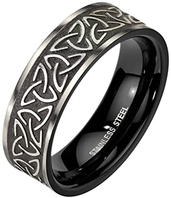 Bungsa 60 (19.1) Fingerring Keltenknoten Triskele Silber/schwarz aus 316L Edelstahl