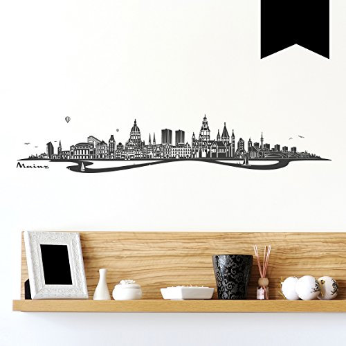 WANDKINGS Wandtattoo - Skyline Mainz (mit Fluss) - 120 x 23 cm - Schwarz - Wähle aus 6 Größen & 35 Farben
