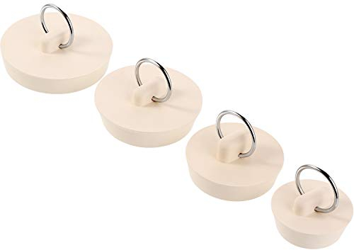 Hestya 4 Stück Ablaufstopfen Set Gummi Waschbecken Stopper Stecker mit Hänge Ring für Badewanne, Küche und Bad, 4 Größen, Weiß