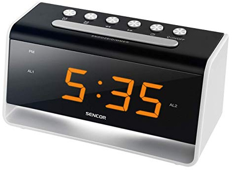 SENCOR SDC 4400W Wecker mit LED-Nachtbeleuchtung, Snooze-Funktion, Schwarz/Weiss