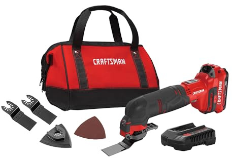 CRAFTSMAN V20 - Multiherramienta inalámbrica, kit de herramientas oscilantes, kit de 16 piezas con cuchillas, papel de arena, batería y cargador incluidos (CMCE500D1)