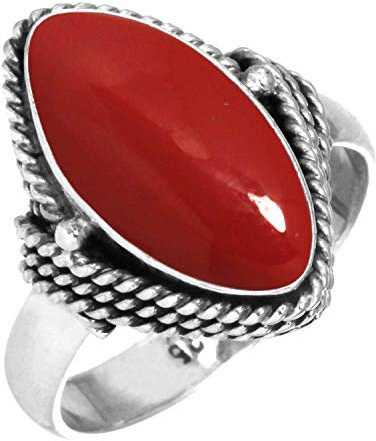 Jeweloporium Roter Stein Silberring Größe 56 (17,8), 925 Sterling Silber Ring für Damen, Marquise Edelstein Boho Schmuck