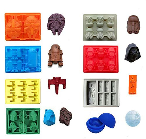 ECOSWAY 8-teiliges Set Star Wars Eiswürfelformen/Schokoladen-Silikonformen: Stormtrooper, Darth Vader, X-Wing Fighter, Millennium Falcon, R2-D2, Han Solo, Boba Fett, und Death Star