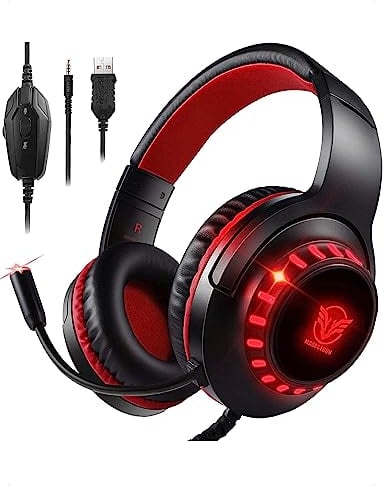 Pacrate Cuffie Gaming per PS4/PS5/Xbox/Nintendo Switch/PC, Cuffie PS5 con Microfono Cuffie PS4 Cuffie Xbox Cancellazione del Rumore Cuffie Gamer Rosso