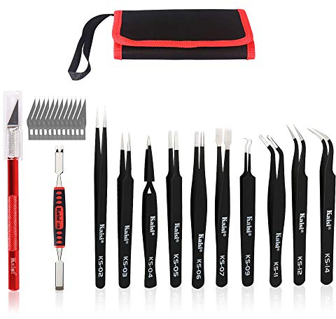 Kaisi Präzisionspinzetten-Set, 12-teilig, ESD-Pinzetten-Set, antistatisch, Edelstahl, gebogene Pinzette für Handwerk, Schmuck, Elektronik, Laborarbeiten