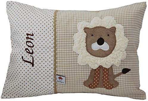 Glückspilz Namenskissen Babykissen I Löwe I Beige I 40 x 60 cm