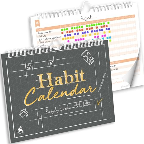 Clever Fox Habit Tracker Calendar, 24-Month Daily Goal Journal Black | 25x20cm, Track atomic habits, goals, workouts, accountability, fitness, nutirition, 30-day challenge chart, linear timeline