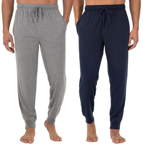 Fruit of the Loom Men's Jersey Knit Jogger Sleep Pant (1 and 2 Packs) Pajama Bottom, Grey Heather/Navy, 2X