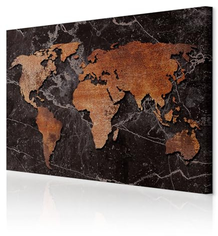 decomonkey Bilder Weltkarte 120x80 cm 1 Teilig Leinwandbilder Wandbild Welt | Strukturleinwand, Holzkeilrahmen, Bild auf Leinwand, Kunstdruck, Wanddeko, Wohnzimmer, Wanddekoration, Landkarten, Schwarz