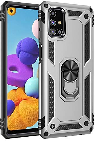 BestST Hülle für Samsung Galaxy M51 + schutzfolie,Handyhülle für Samsung M51 Cover,Armor Stoßfest TPU PC Schutzhülle Ringhalter Handytasche Case für Samsung Galaxy M51 Handy Hüllen,Silber