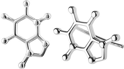 ScienceFox Caffeine Molecule Earrings in 925 Sterling Silver, Gold, and Rose Gold, Coffee Lovers' Jewelry, Energizing Accessory (Sterling Silver)