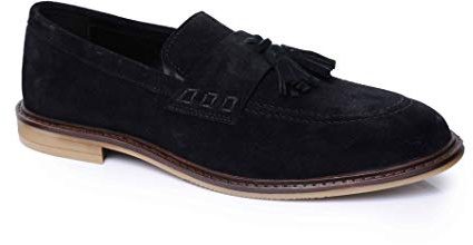 Silver Street London Men's Charleston Suede Leather Slip on Formal Casual Loafer Tassel Summer Loafer, Black, 8