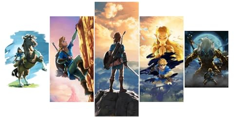 YUANJUN Wanddekoration Design Wandbild 5 Teilig Premium Poster Stilvolles Set Mit Passenden Bilder Als Wohnzimmer Deko Bilderrahmen Leinwandbild Zelda Bilderspiel