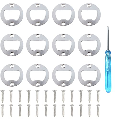 Csirnto Piece Décapsuleur 12 Pièces Décapsuleurs à Bière Ouvre Inserts Ronde DIY Ouvre Bouteille en Métal Accessoires d'Ouverture Bière avec Vis et Tournevis