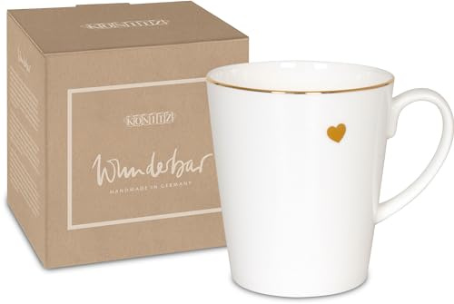 Konitz Wunderbar - Becher im Geschenkkarton - Golden Heart | 610 ml Becher aus Porzellan – spülmaschinengeeignet & mikrowellengeeignet; im Geschenkkarton