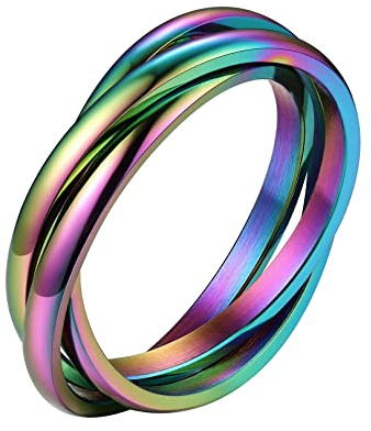 FOCALOOK Farbiger Ring Damen Schlichte Ringe Edelstahl Dreierring Wickelring Antragsring Geschlossene Ringe Fingerring Schmuck für Geburtstag Hochzeit Größe 49