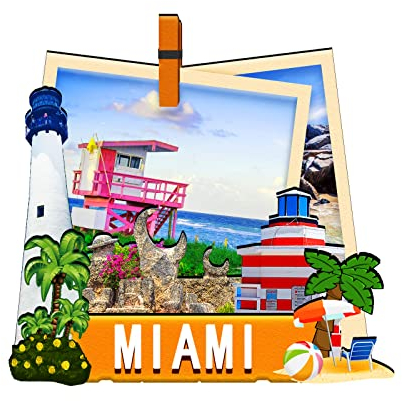 Orlybar USA Miami Holz-Kühlschrankmagnet, 3D-Magnete, Reise-Sammelstück, Souvenirs, Dekorationen, handgefertigtes Handwerk