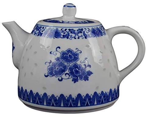 Large Teapot Blue and White Porcelain Tea Pot 6 Cup 1200 ml Tea Pot - Large Enough for 5 Cups, Turquoise