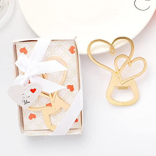 Ingrosso e Risparmio Apribottiglie in Acciaio Inox a Forma di Doppio Cuore con Scatola Trasparente in PVC bomboniere Matrimonio Originali