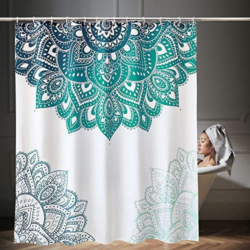 WedDecor Badezimmer-Duschvorhang, wasserdicht, schimmelresistent, strapazierfähig, 100 % Polyester, mit 12 Vorhanghaken, 180 cm x 200 cm, Mandala-Blumenmuster