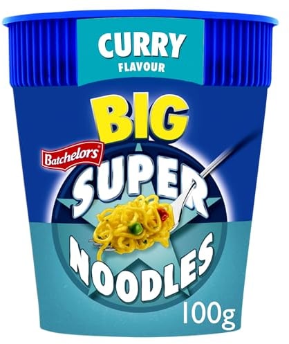 Batchelors Big Super Noodles Curry Flavour Instant Snack Pot, 100 g (Pack of 8)