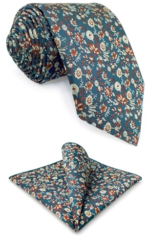 S&W SHLAX&WING Blumen-Krawatten für Herren, mehrfarbig, algengrün, Hochzeitsset mit passendem Einstecktuch, 147 cm