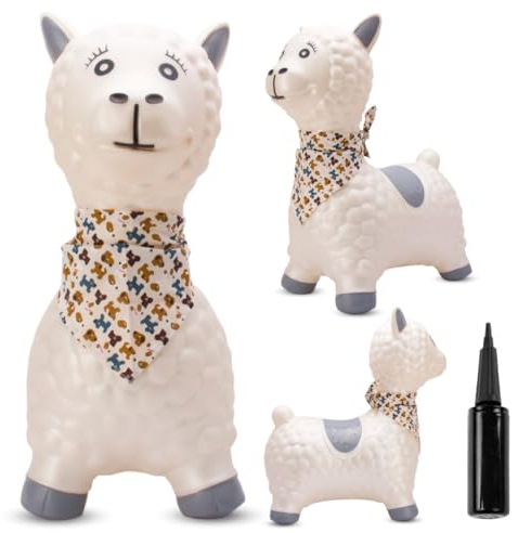 sun baby Animal Sauteur Gonflable, Jouet Enfant 1 an pour l'intérieur et l'extérieur, Design Ergonomique, Pompe Manuelle Incluse (Lama Blanche)