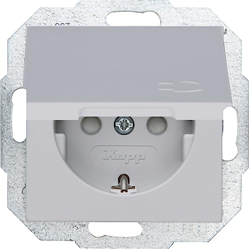 Kopp Athenis Schutzkontakt-Steckdose mit Deckel, 1-fach mit Berührungsschutz, 16A, 250V~, IP20, grau, matte Oberfläche, 940134089