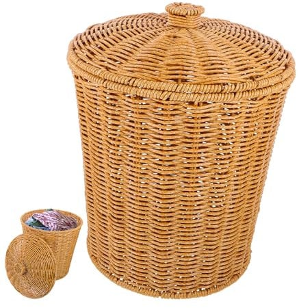NOLITOY cestino portaoggetti con coperchio cestino portaoggetti da scrivania cestino della spazzatura in plastica bidone alga marina Cestino intrecciato asilo contenitore bambino vimini pp