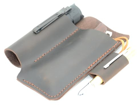 YIYUS EDC-Tasche aus echtem Leder, für Herren, Gürtelhalter, Mini-Ledertasche, Taschenlampenhalter, Stifthalter, Etui-Holster, Dunkelbraun