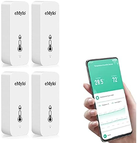 eMylo WiFi Thermometer Hygrometer Innen, Tuya Raumthermometer wlan Temperatursensor, Mini Thermo Hygrometer mit Smart App und Datenaufzeichnung (4 Pack)