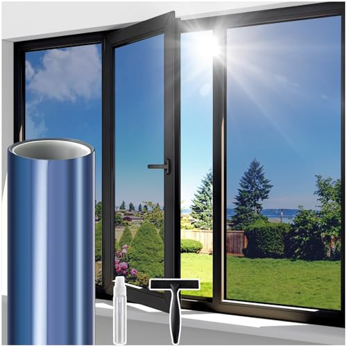 Lifetree One Way Clear Window Film Privacy, Blue Silver, 105x200cm | Heat Reflective Mirror Film for Glass Windows Daytime Privacy Anti Glare Window Tint UV Sun Blocker for Home Office