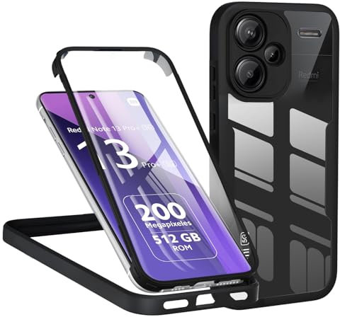 TVVTPU Coque pour Xiaomi Redmi Note 13 Pro Plus 5G, Antichoc Housse avec Protecteur D'écran Intégré, Étui de Téléphone 360 Protection Complet Double Face Transparent Bumper Intégrale Case - Noir
