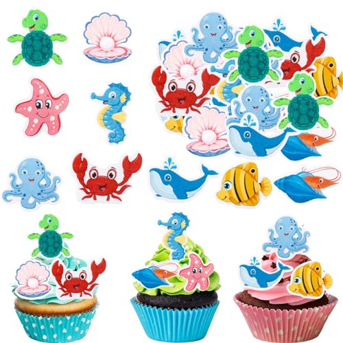 ENLACE 56 unidades comestibles para tartas, animales marinos, animales marinos comestibles para tartas, decoración para tartas, decoración de cumpleaños, diseño de animales marinos