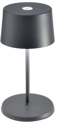 Zafferano, Olivia Mini Lampe, Tragbare und Wiederaufladbare Tischlampe mit Touch Control, Geeignet für Wohnzimmer und Außenbereich, Dimmer, 2200-3000 K, Höhe 22 cm, Farbe Dunkelgrau