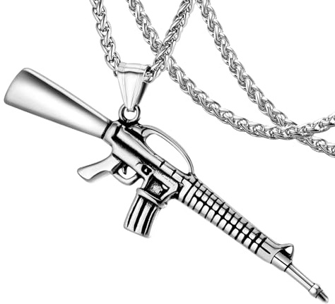 DXIUORF Gun Shape Halskette, Edelstahl Pistole Anhänger, Fasion Hip Hop Rock Military Style Halskette Geschenke für Männer Frauen