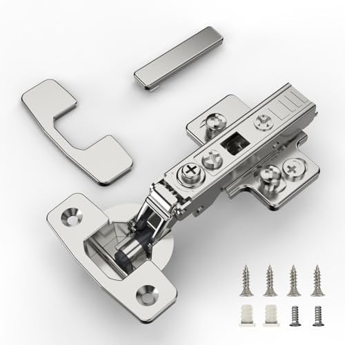 Furniware 20 pcs Soft Close Cabinet Hinge,4D Adjustment(Depth, Side,Height and Closing Speed) Full Overlay Hinges Nickel Plated,Euro and Fixing Screws