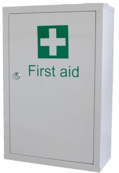 IndustraCare Large Metal First Aid Medicine Cabinet - Lockable, 2 Keys Provided, Wall Mountable (Large - 46cm x 30cm x 14cm)