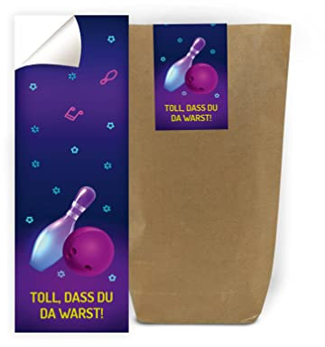 12 Geschenktüten + 12 Aufkleber Bowling Mitgebsel Kindergeburtstag Mädchen Jungen Geschenktüten für Gastgeschenke einpacken beim Mädchengeburtstag Jungsgeburtstag