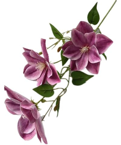 forestmistry 6pcs Artificial Clematis Flower Branch 3 Heads Real Touch Passion Blossom Tree Stem 14cm Heads Faux Plastic Flowers (light purple)