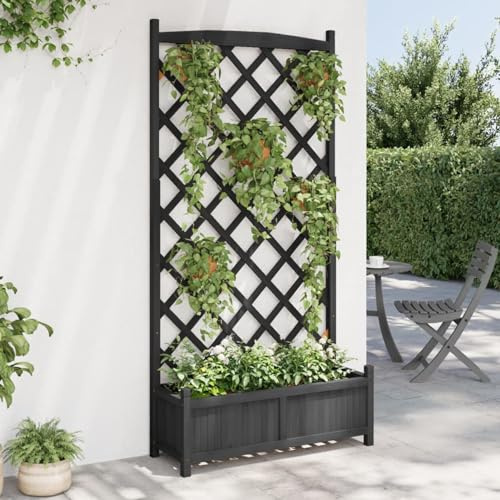 Gecheer Fioriera, Letto Rialzato con Traliccio, Rampicante in Legno Massello Abete Nero, 90x35x180 cm, Grigliato Legno