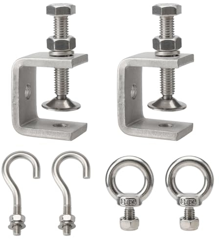 BRISKORE Morsetti a C in acciaio inox, set da 6 pezzi, morsetti a C, aperture per pino da 30 mm, pinza di fissaggio regolabile da 0 a 25 mm con ganci in acciaio inox e viti ad anello per lavori di