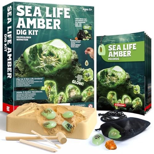 EDUMAN Set di Scavi in Ambra per Bambini, Esperimenti di Scavo di Fossili per Bambini a Partire da 6 Anni, Accessori per Scavi, Regali Giocattolo per Ragazzi e Ragazze(Animali marini)