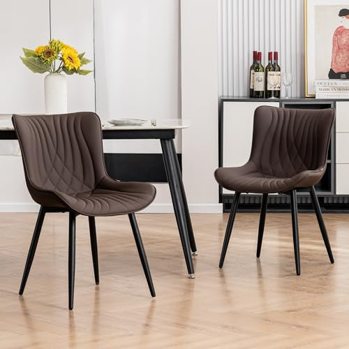 YOUTASTE Esszimmerstühle 2er Set, Esszimmerstühle Kunstleder, Küchenstühle mit Rückenlehne, Bequemer Polsterstuhl für Esszimmer, Küche, Wohnzimmer, Braun