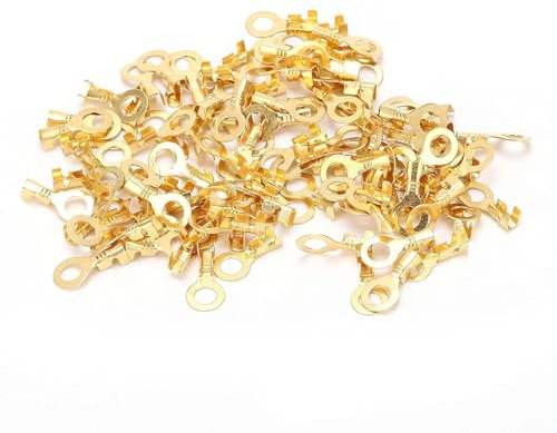 Telituny M5 Lug Ring Terminal, Messing-Ringkabelschuh 100 Stück Kabelschuh-Ringkabelschuh blankes Messing kaltgepresstes Kabel Crimpverbinder für elektrische Komponenten Batteriekabel M5 5.2mm