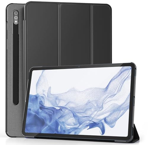 TechDealsUK Case For Galaxy Tab S9+ (2023) 12.4-Inch, Tab S8+ (2022), Tab S7 FE (2021), Tab S7+ (2020) Smart, Slim, Magnetic Cover with Auto Sleep/Wake Function (Black)