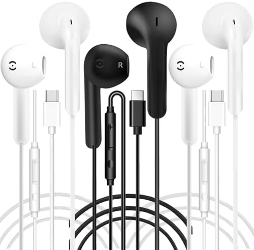 3 Pack USB C Headphones Wired Earphones USB C Earphones Type C Headphones In Ear Earbuds Wired with Mic &Volume Control for iPhone 15 Plus Samsung Galaxy S23 S22 S21 FE iPad Pro Huawei Google Pixel